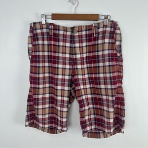 Gap Men's Plaid Button Fly Shorts Size 34 Waist; Maroon, Tan, Blue White